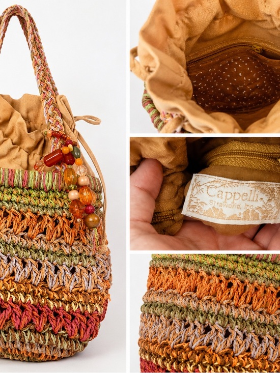 Capelli of New York Handbags - Capelli of New York Multicolor Raffia Bucket Bag - Orange & Green